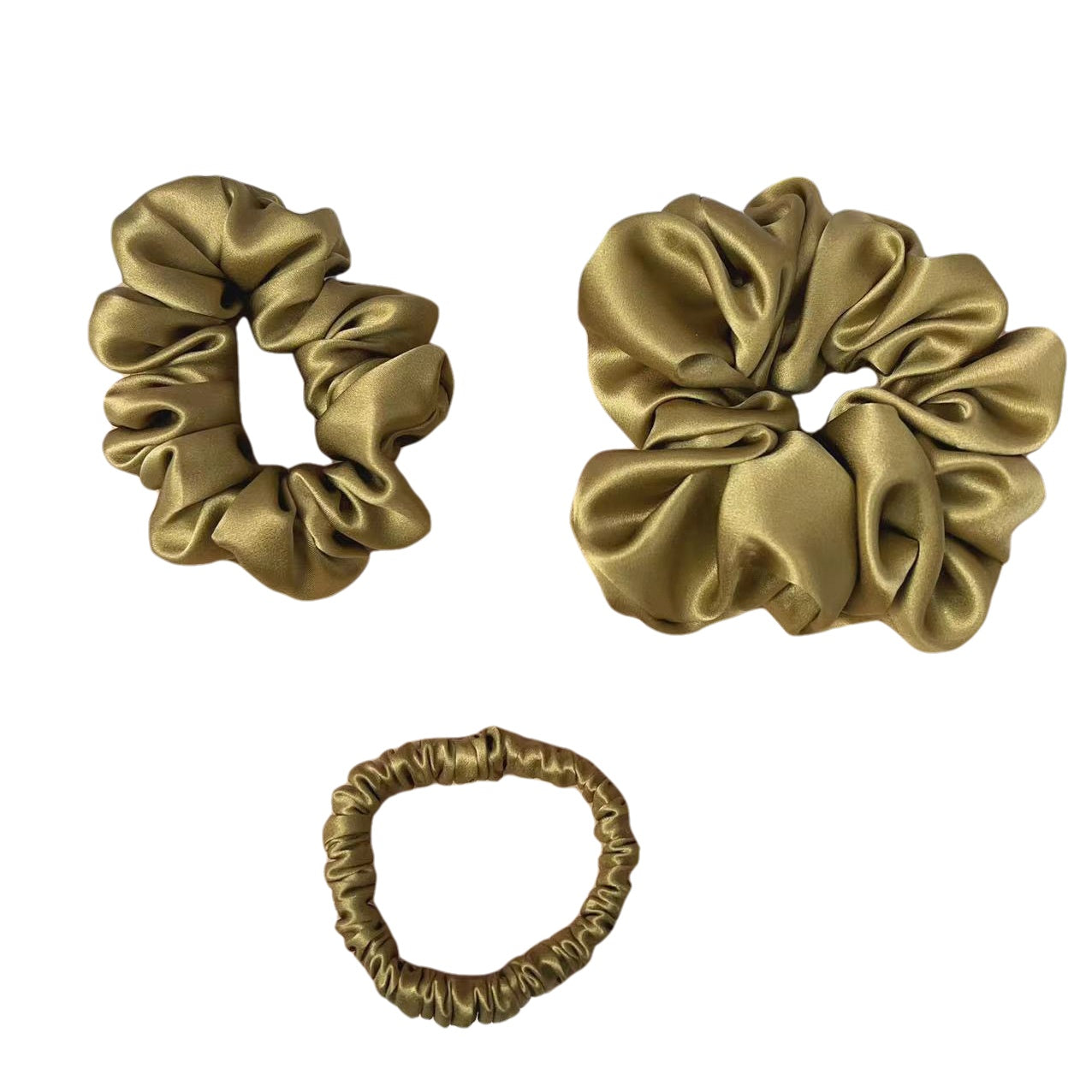 Set of 3 22 momme silk hair scrunchies – small, medium, large