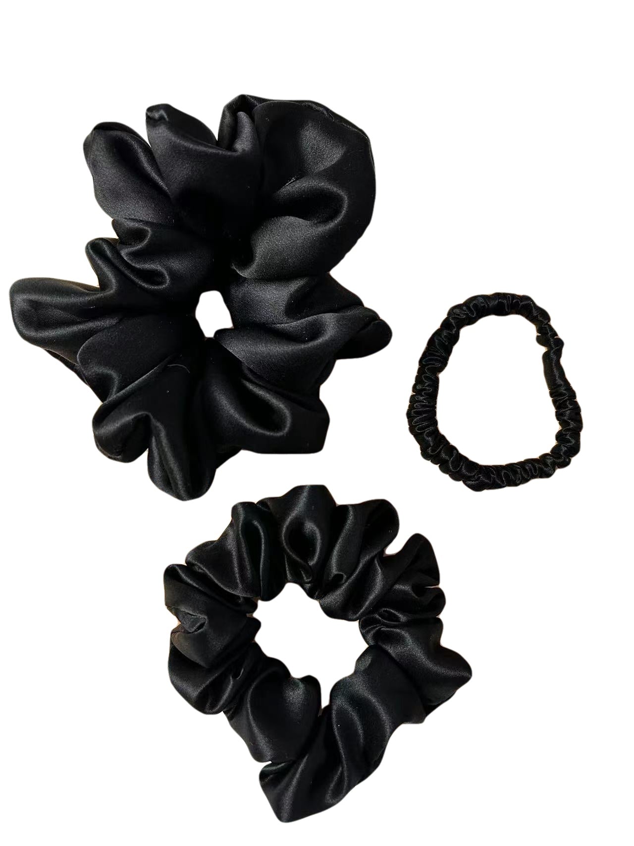Set of 3 22 momme silk hair scrunchies – small, medium, large