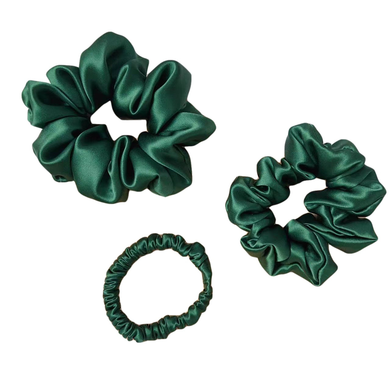 Set of 3 22 momme silk hair scrunchies – small, medium, large