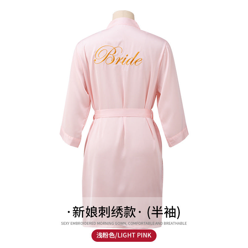 Bridal & Bridesmaid Satin Robe with Hand Embroidery – Elegant Wedding Morning Sleepwear & Dressing Gown