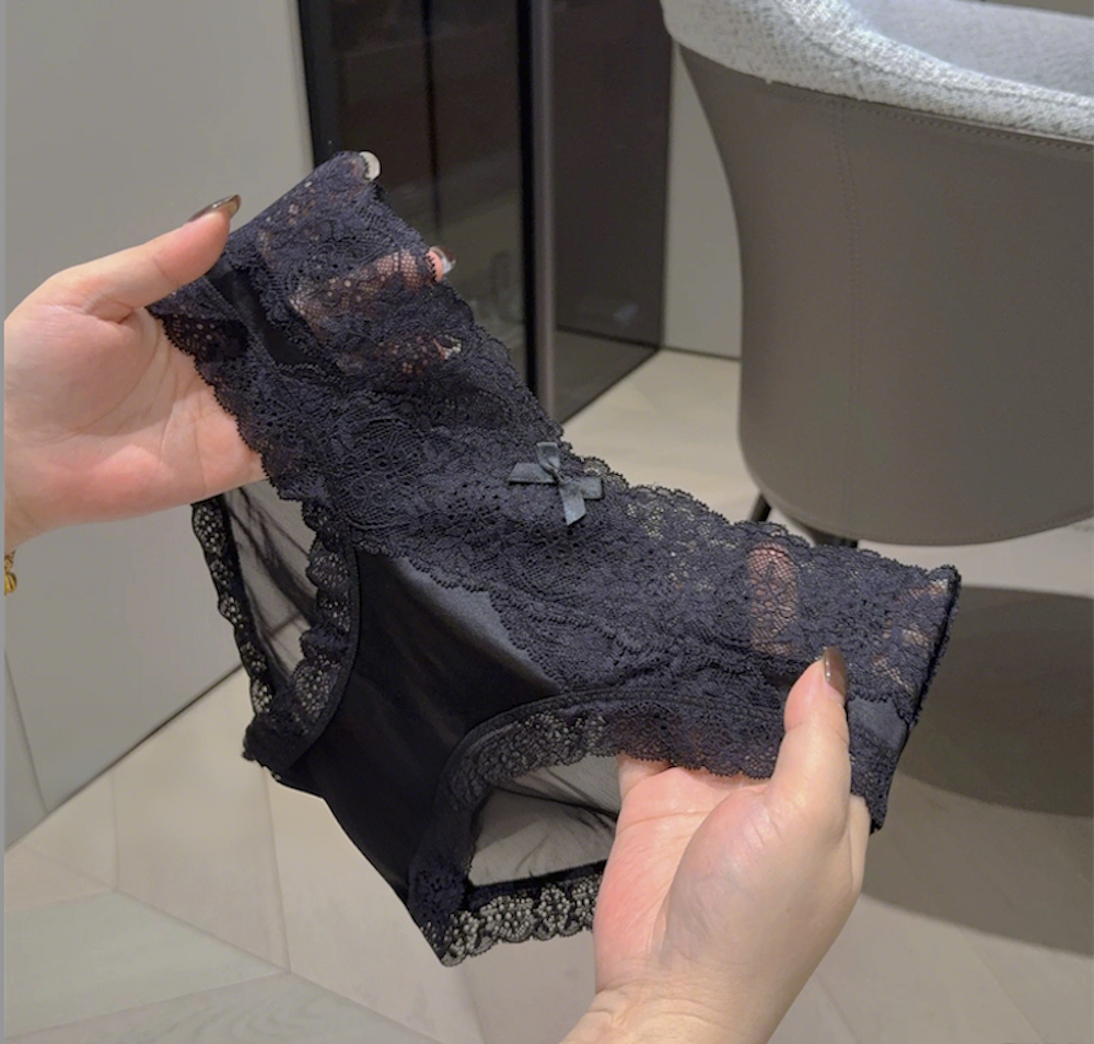 Black satin lace lingerie