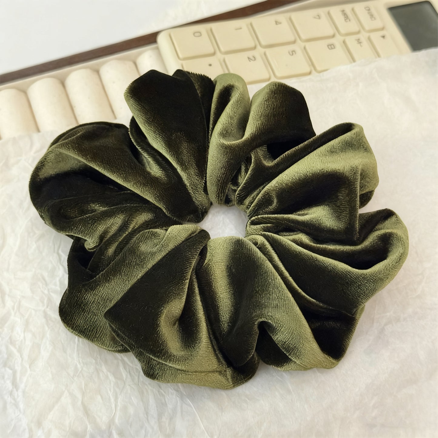 Green velvet hair scrunchie