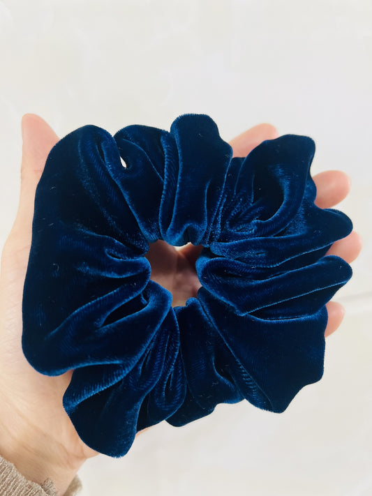 Navy blue velvet scrunchie