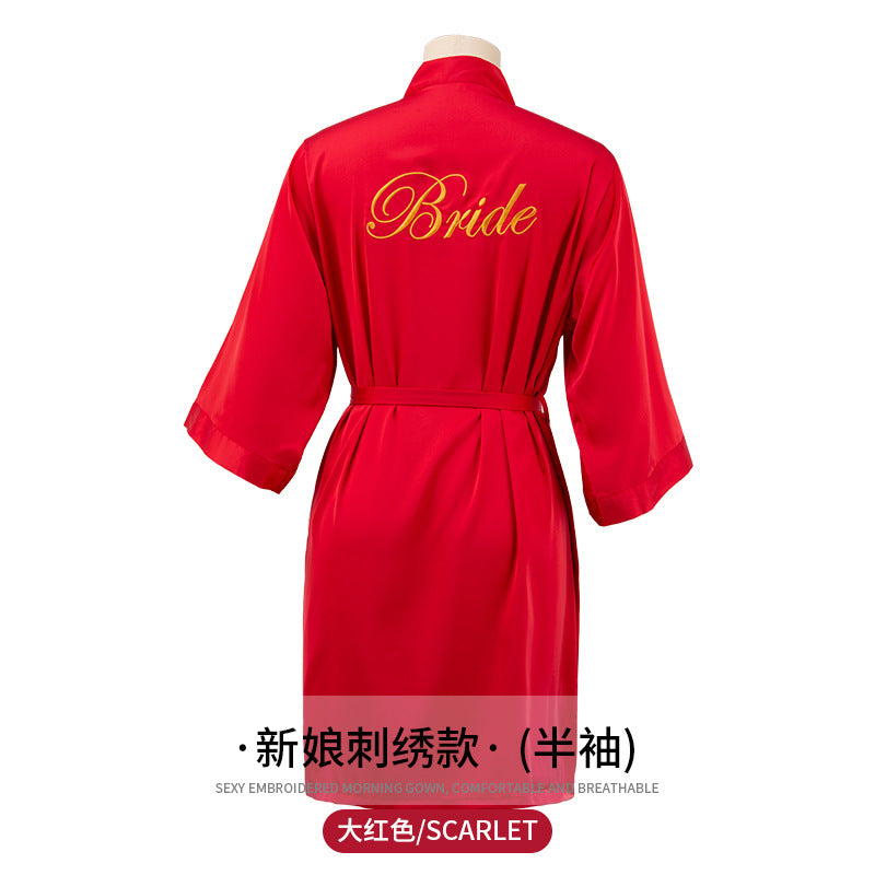 Red robe with 'Bride' embroidery