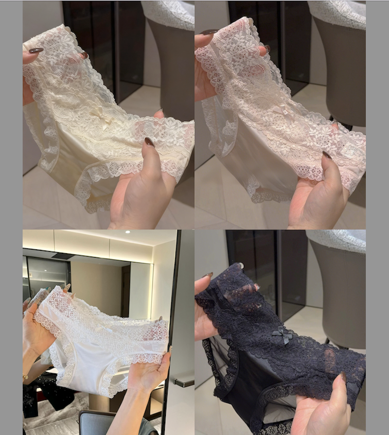 4-Pack French Silk Satin Lace Panties – Handcrafted Low-Rise Lingerie with Elegant Luxury Design