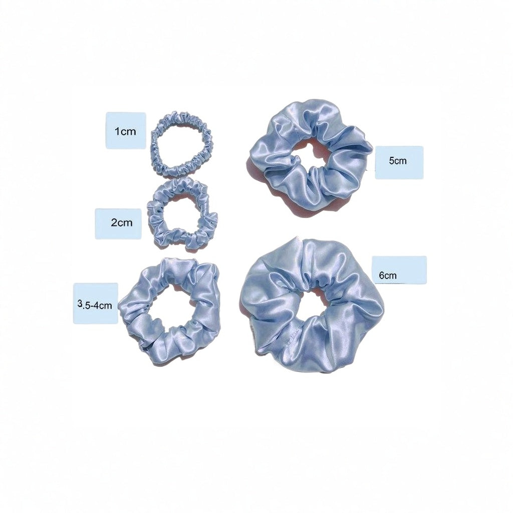 Set of satin scrunchies with size measurements