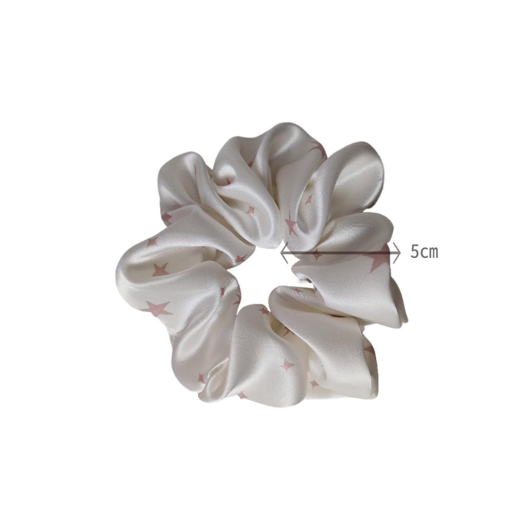 medium white silk scrunchie with pink stars