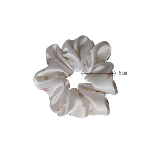 medium white silk scrunchie with pink stars