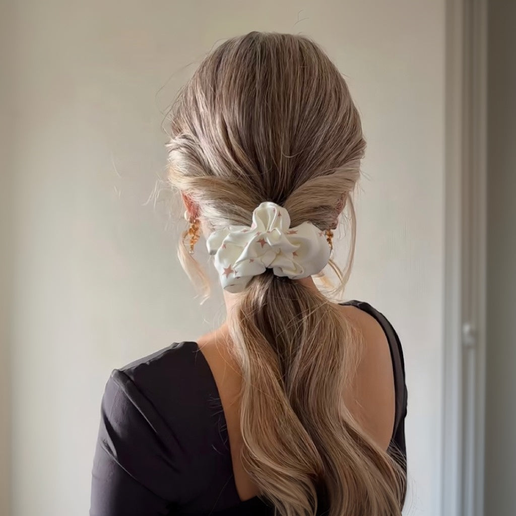 Silk Hair Scrunchie Wearing Effect Display