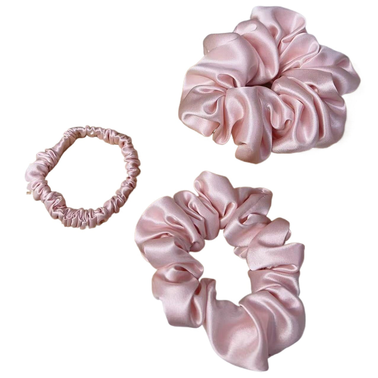 Set of 3 22 momme silk hair scrunchies – small, medium, large