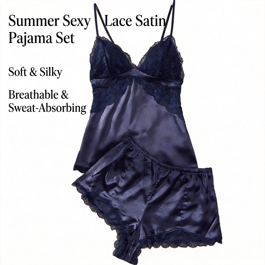 Silky Lace Trim Cami and Shorts 2-Piece Sleepwear Lingerie Nightwear
