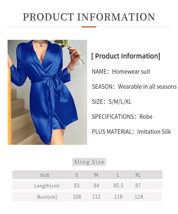 Blue homewear suit with product information