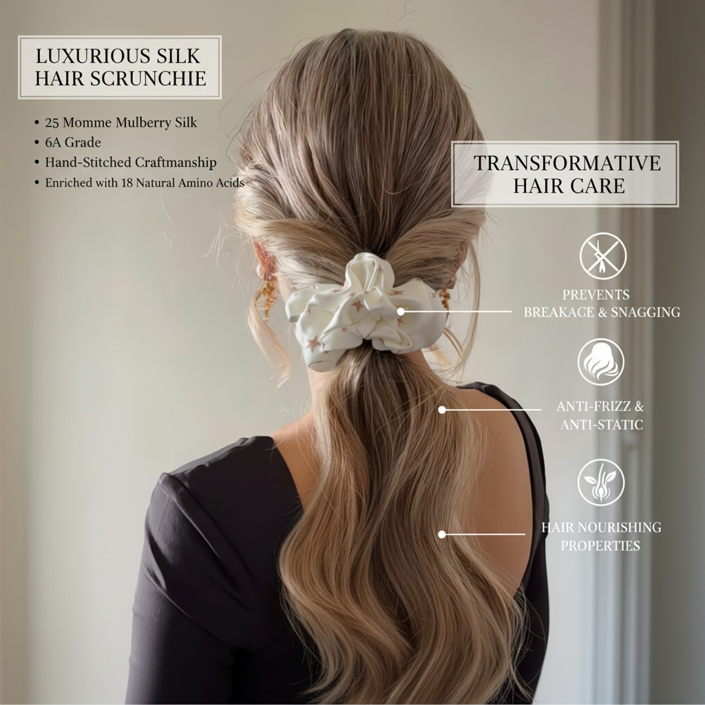 Person with a luxurious silk hair scrunchie
