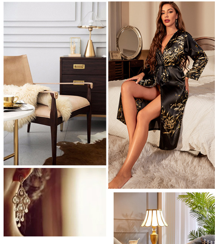 Satin Long Sleeve Robe – Lightweight Tie-Waist Kimono Sleepwear