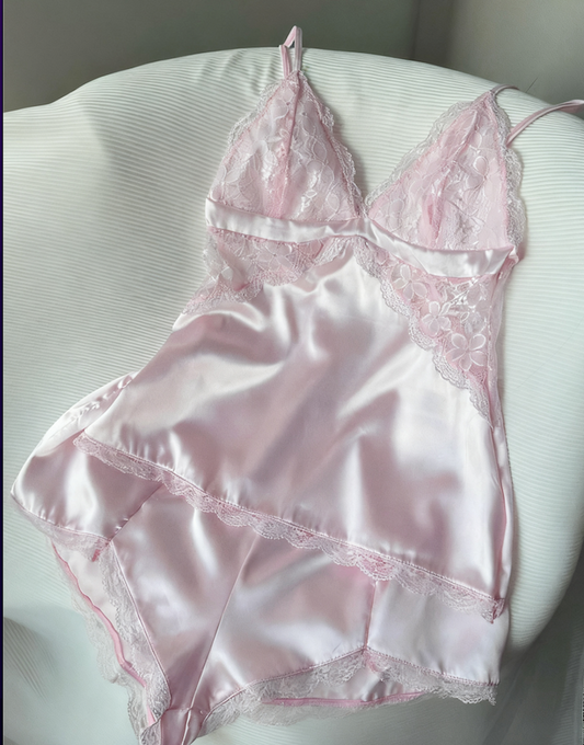 Silky Lace Trim Cami and Shorts 2-Piece Sleepwear Lingerie Nightwear