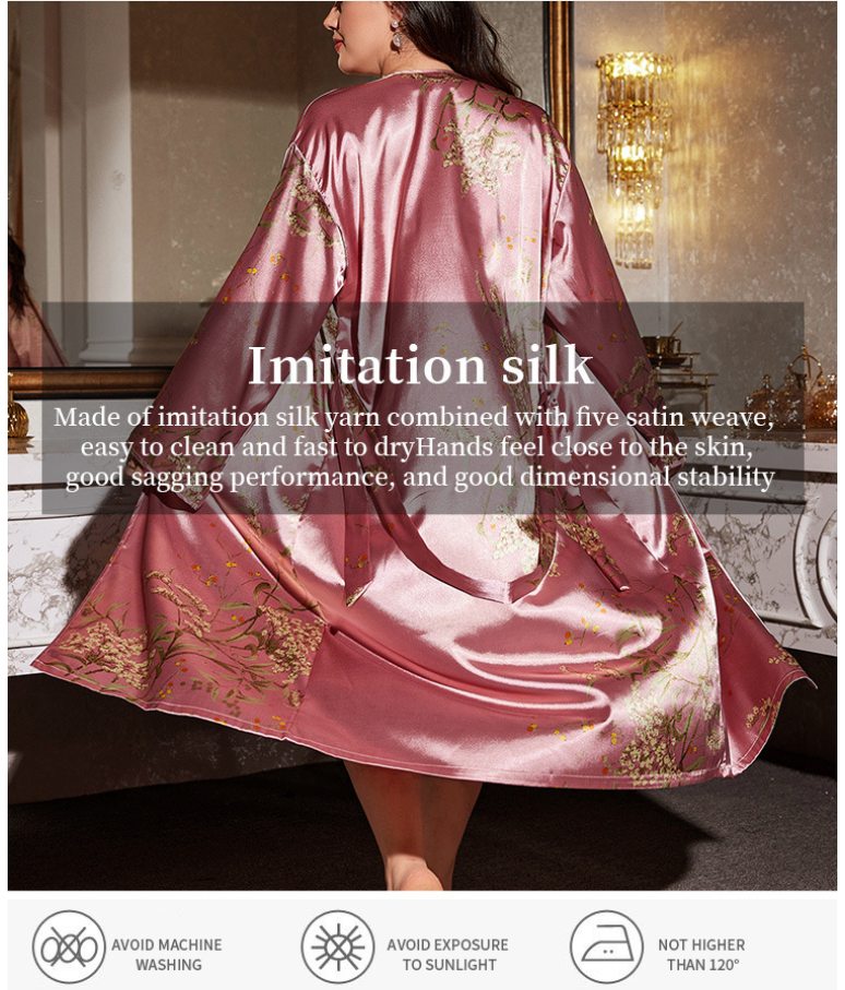 plus size women imitation silk robe