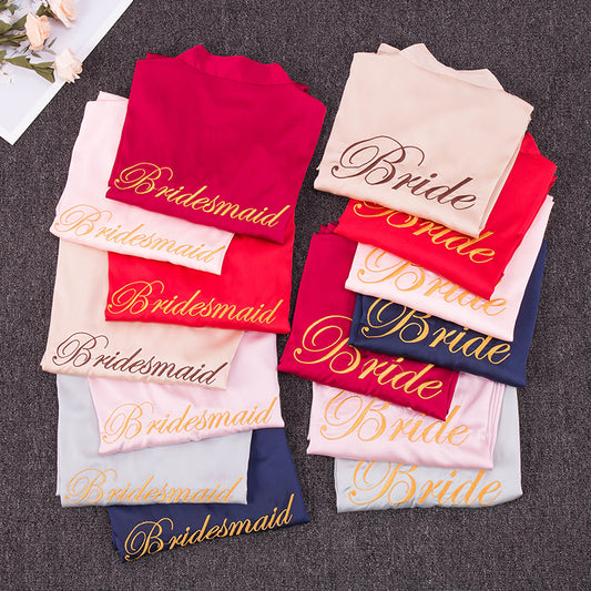 shirts with 'Bride' and 'Bridesmaid' text in various colors